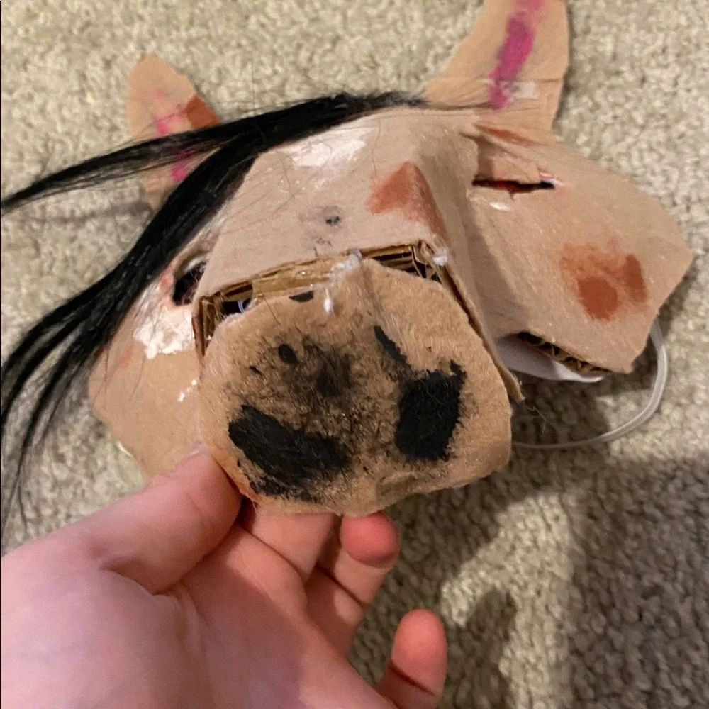 Handcrafted Horse Mask with Black Mane